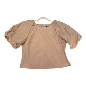 DKNY Top Women Large Brown Boxy Balloon Sleeves Side Zip Minimalist Chic Blouse